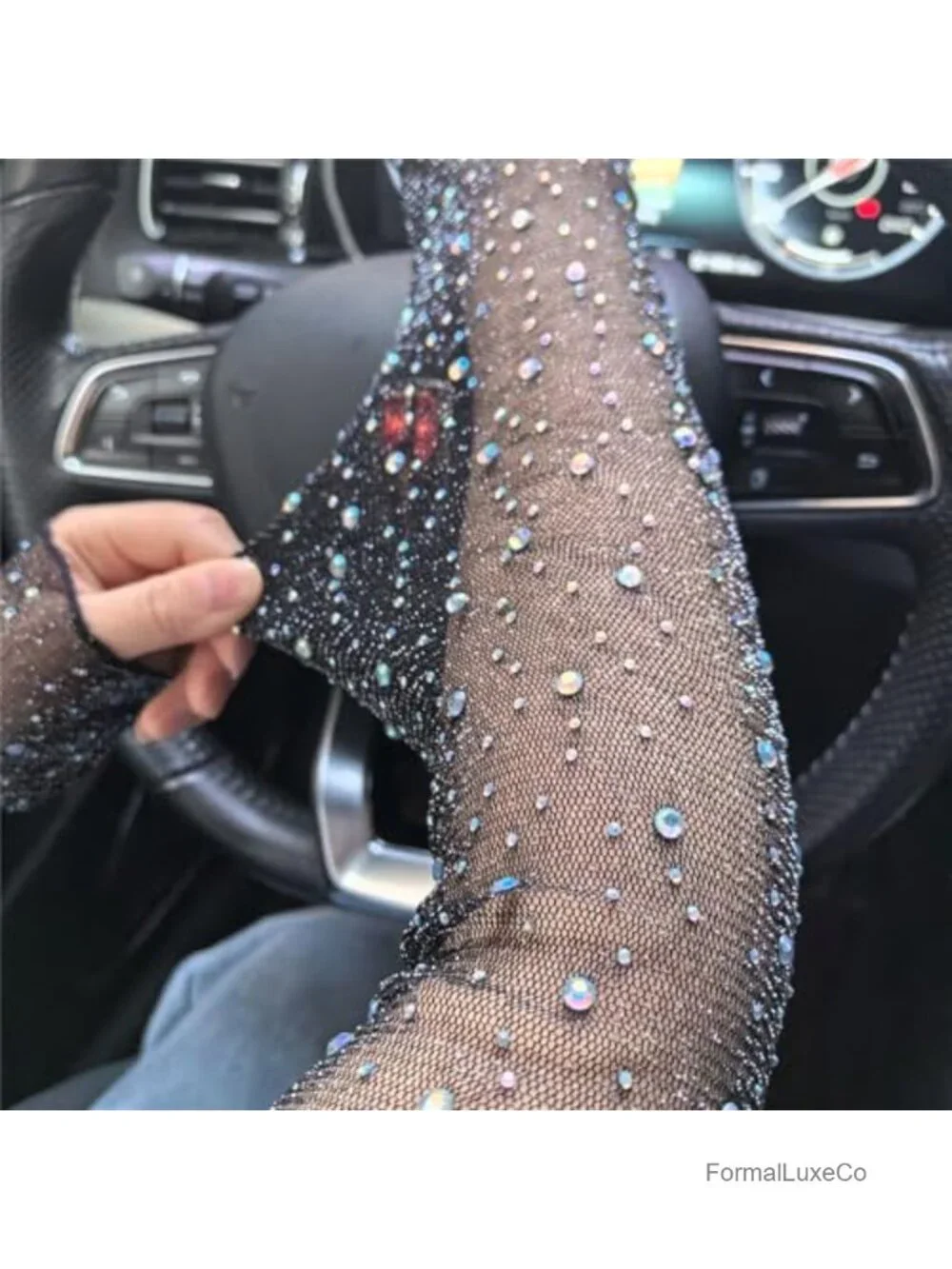 Fingerless Sheer Gloves Rhinestone Long Mesh Arm Sleeves Wedding